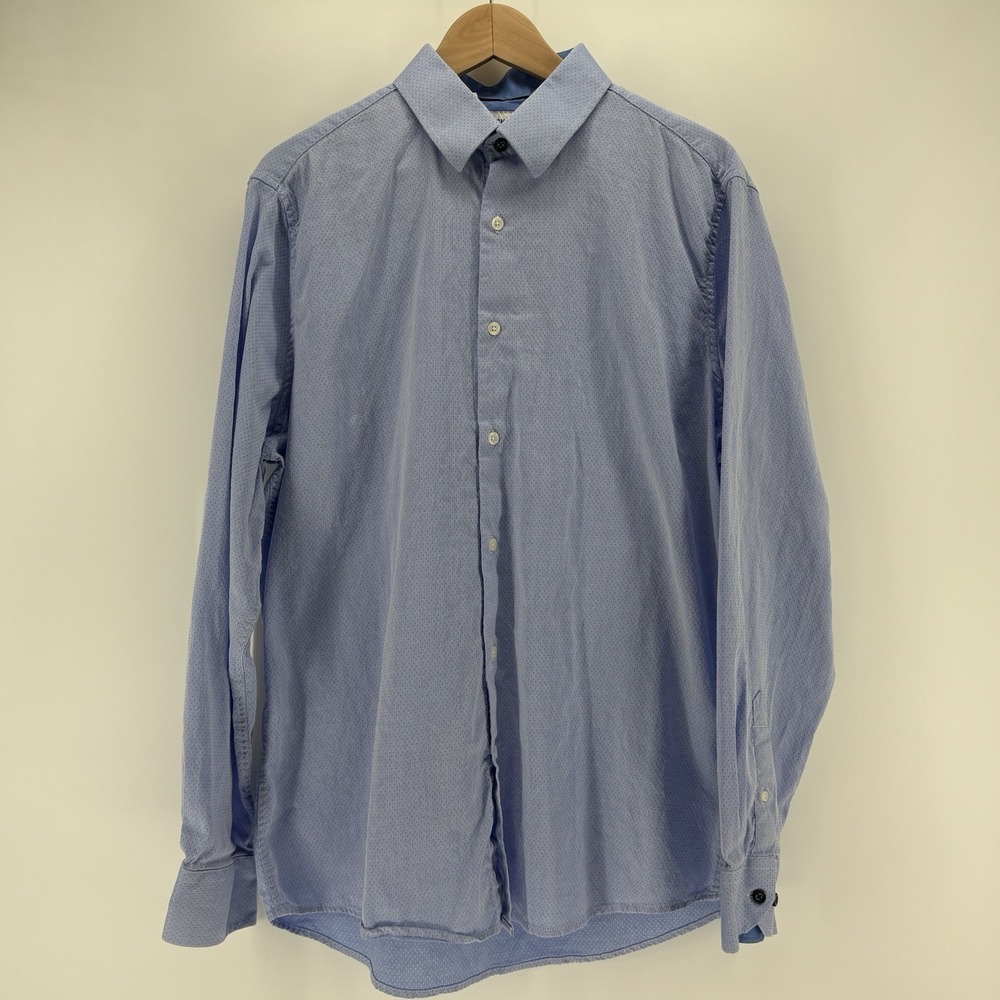 Duchamp London Men's Tailored Fit Dress Shirt Blue, Cotton Size 17.5 44 Slim Fit